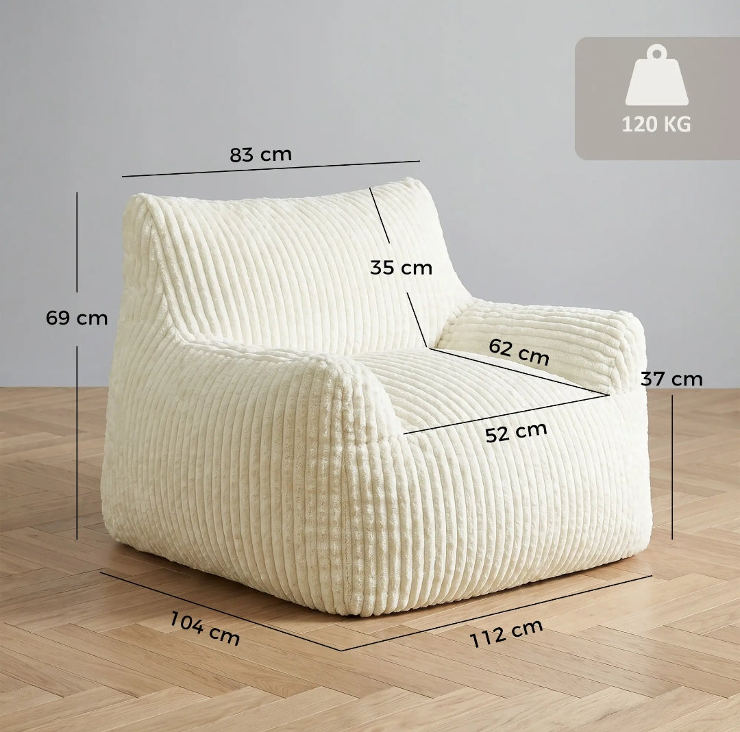 Sillón Puf de Pana Blanco Crema Acolchado | MooM Decó