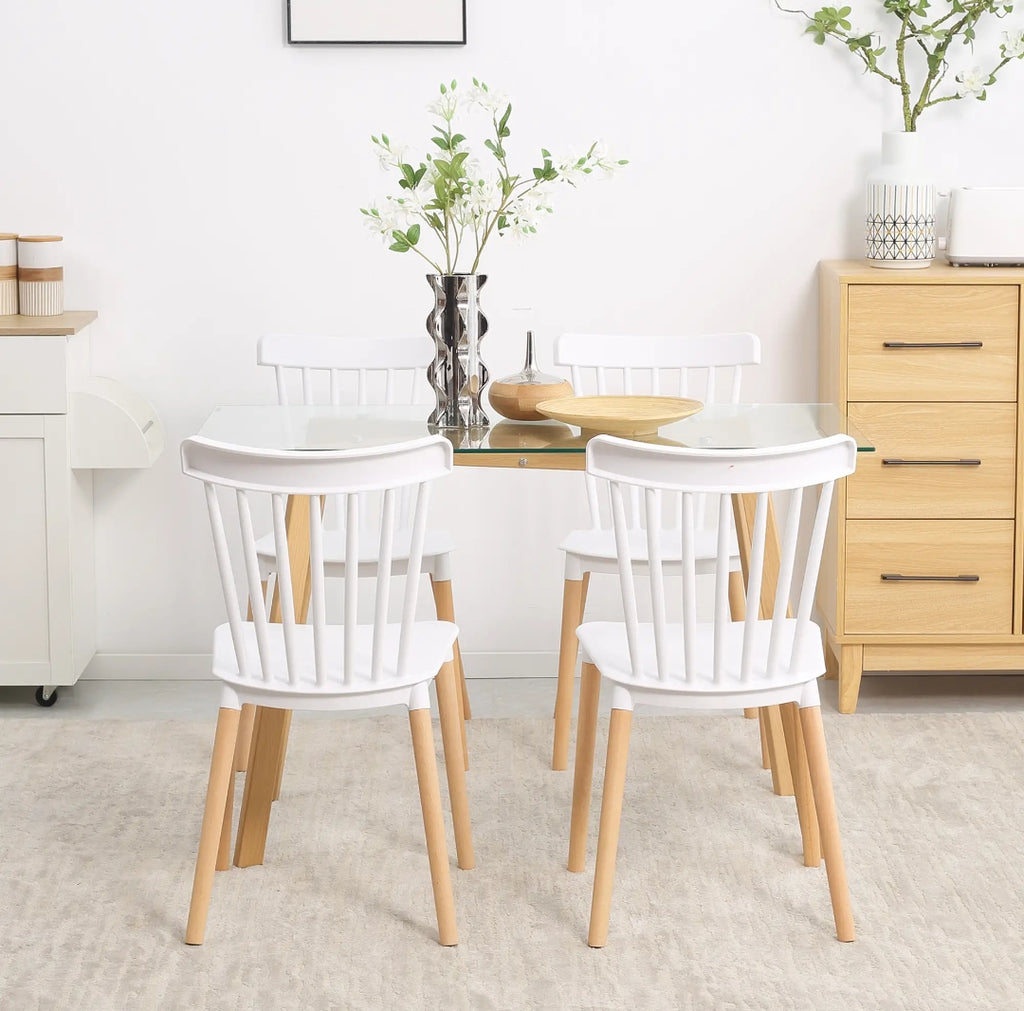 Pack 4 Sillas de Comedor Nórdicas Blancas y Madera | MooM Decó