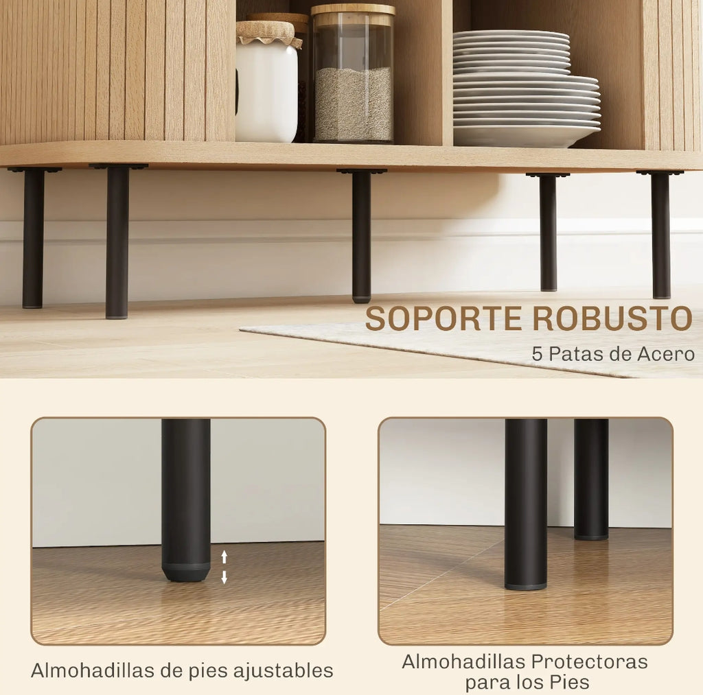 Aparador Vintage Roble y Negro con Puertas Correderas de Tambor 90 cm