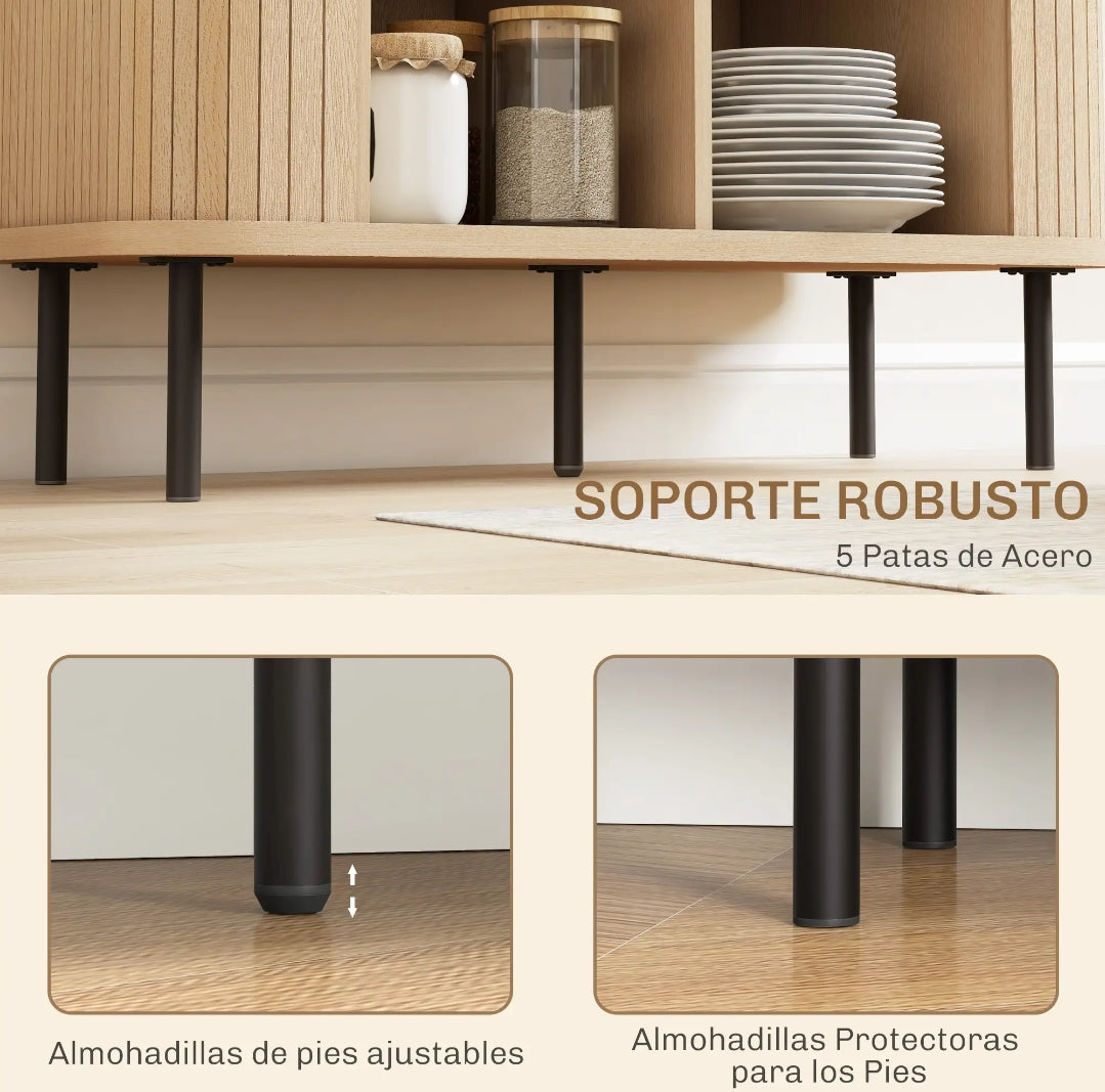 Aparador Vintage Roble y Negro con Puertas Correderas de Tambor 90 cm