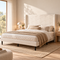 Cama Tapizada Beige 140x200 con Cabecero de Alas | MooM Decó