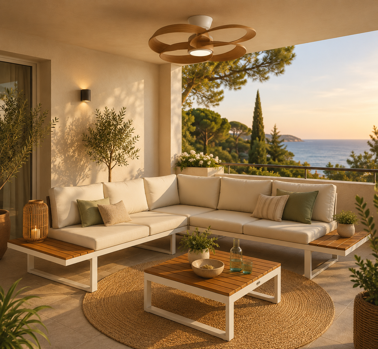 Sofa rinconera exterior Modular 4 Piezas con Sofá Reclinable y Mesa | MooM Decó