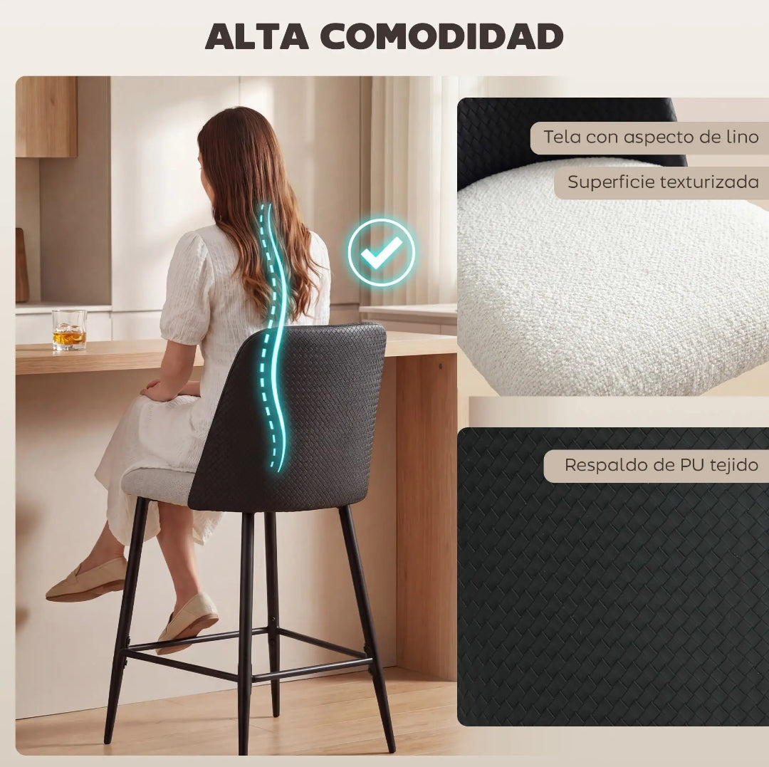 Juego de 2 Taburetes Altos de Cocina con Respaldo Negro | MooM Decó