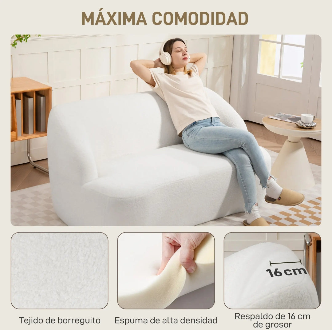 Sofá Curvo 2 Plazas Borreguito Crema 142 cm | MooM Decó