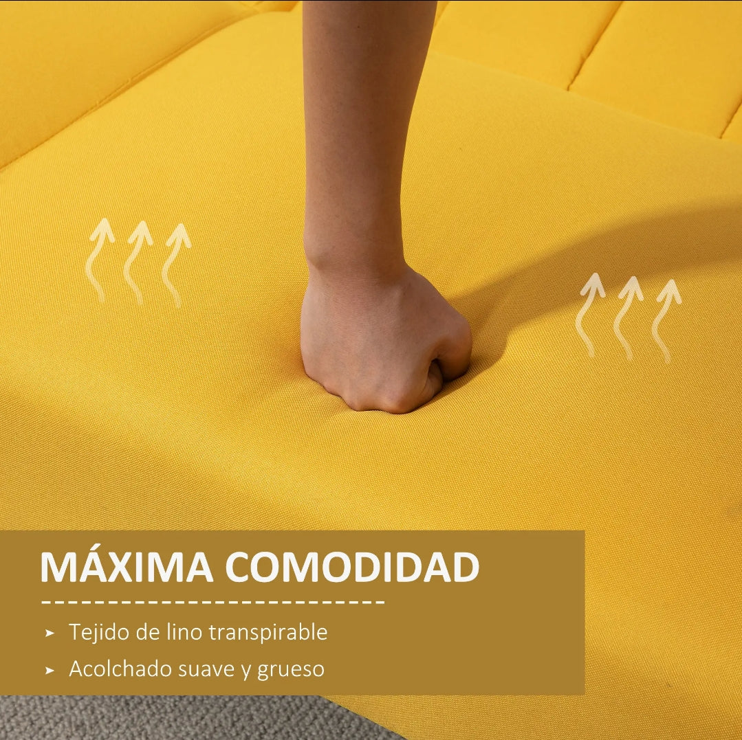 Sofá Cama Convertible de 3 Plazas con Respaldos Reclinables múltiposición y Patas de Madera Estilo Nórdico