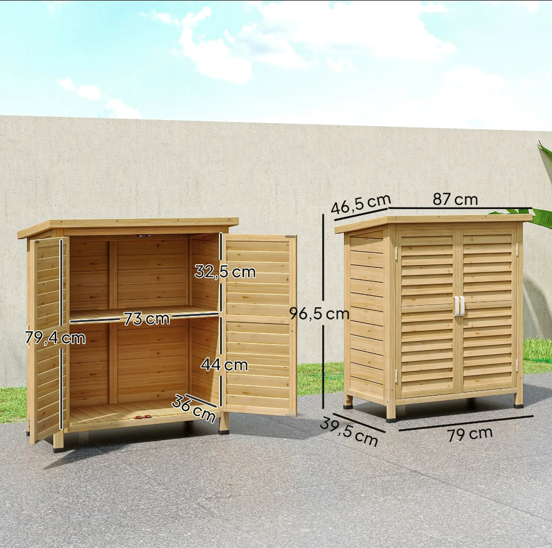Armario de Exterior de Madera con 2 Estantes y Puertas de Persiana para Jardín y Terraza 87x46,5x96,5 cm
