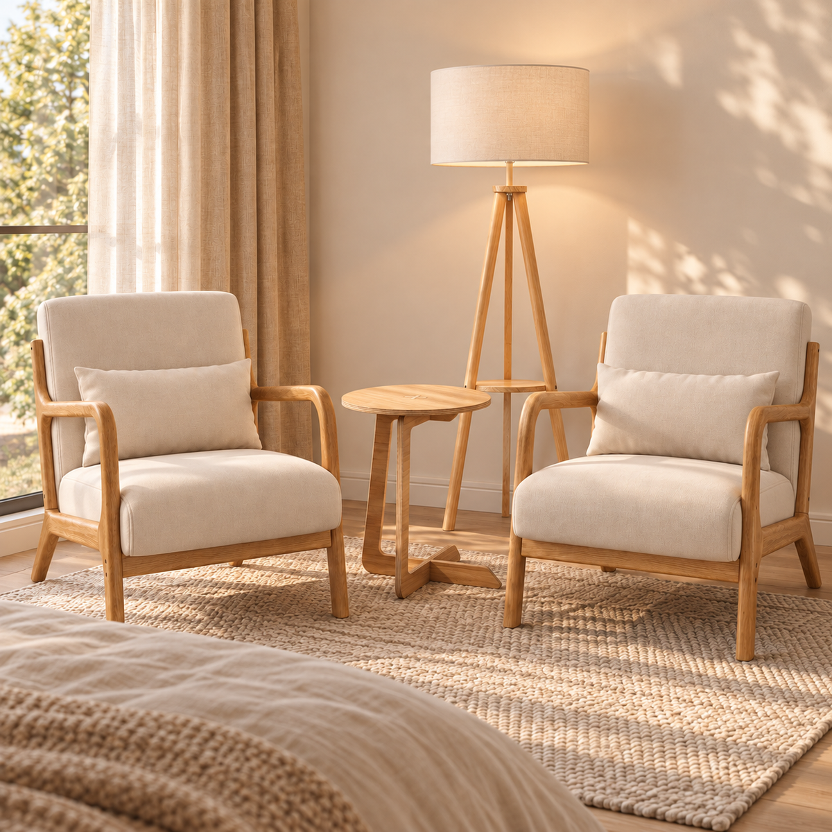 Butaca Nórdica Beige de Terciopelo y Madera | MooM Decó