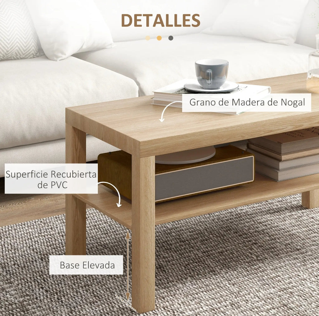 Mesa de Centro Moderna con Estante 90 cm Madera Natural | MooM Decó