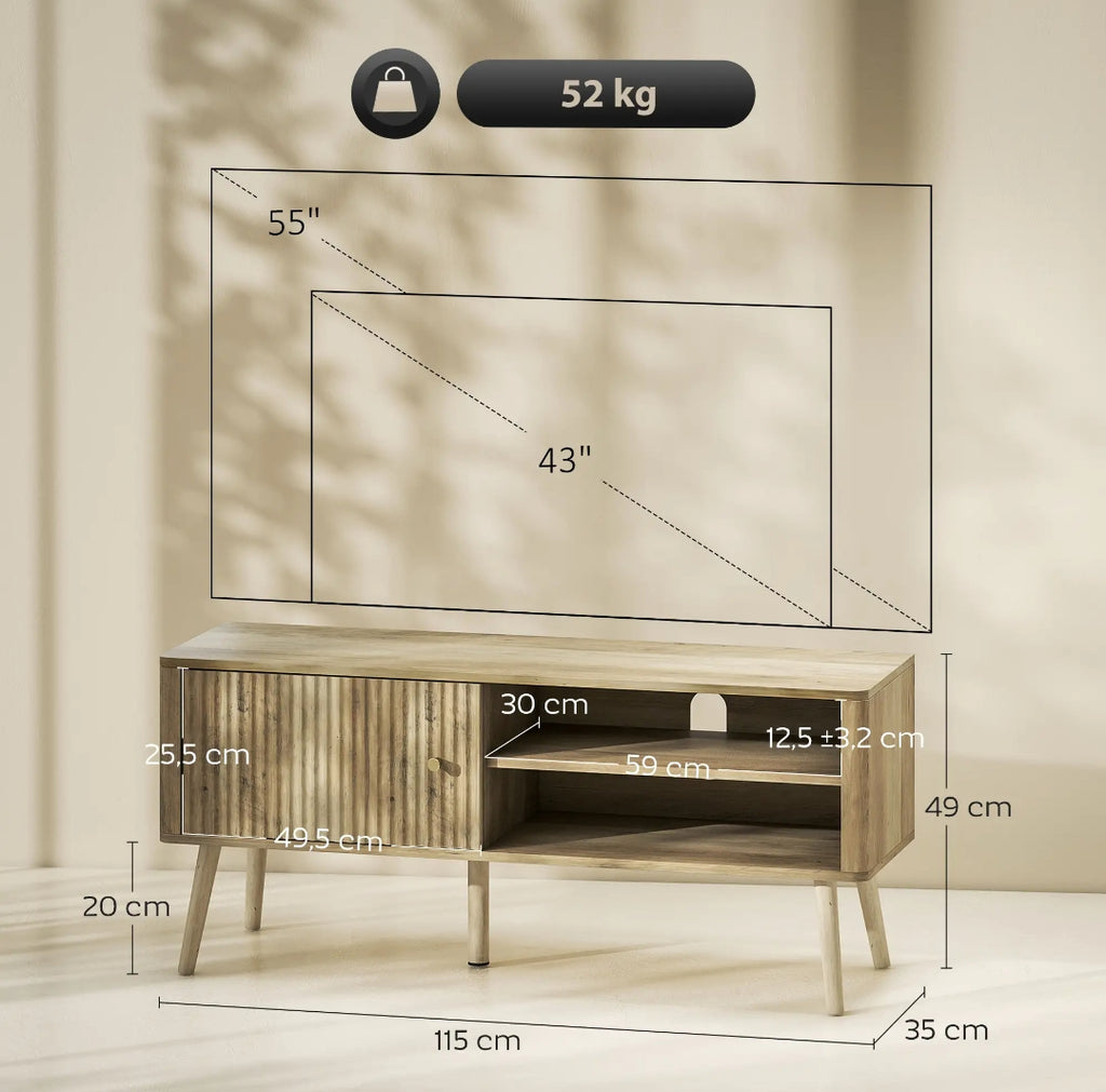 Mueble TV Moderno con Puerta Acanalada y Almacenamiento para Televisores hasta 55 Pulgadas