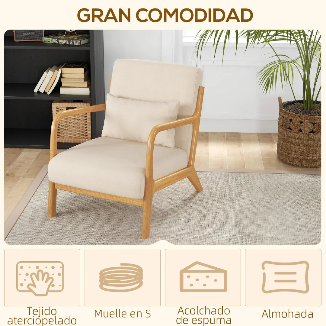 Butaca Nórdica Beige de Terciopelo y Madera | MooM Decó