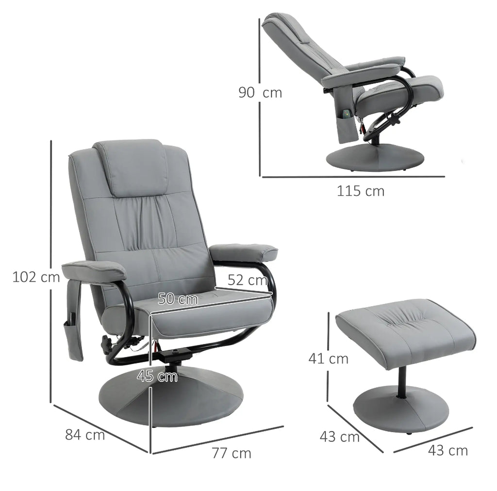 Sillón Relax de Masaje Reclinable Giratorio 360° con Reposapiés Gris | MooM Decó