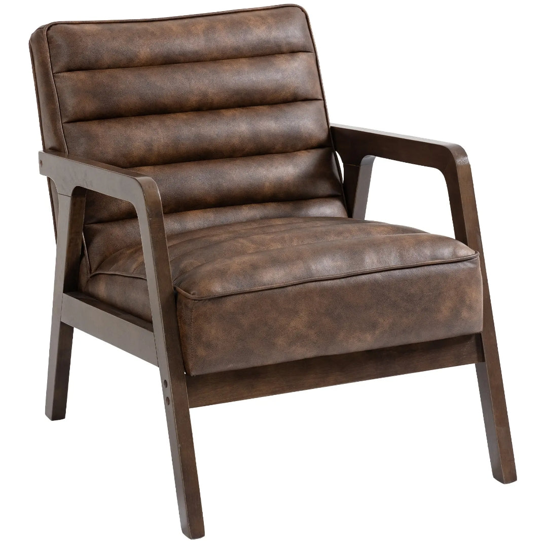 Sillón Vintage Marrón Efecto Cuero y Madera | MooM Decó