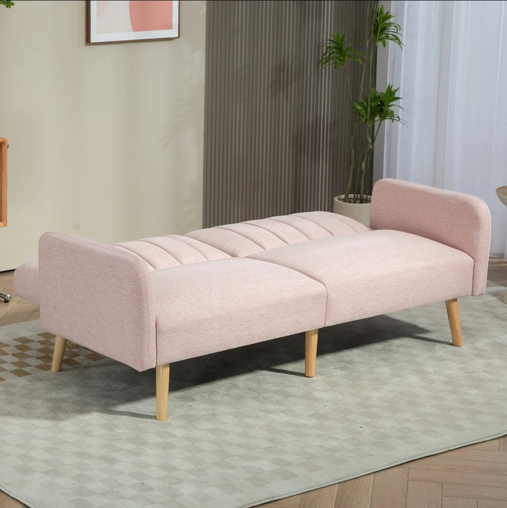 Sofá Cama Convertible de 3 Plazas con Respaldos Reclinables múltiposición y Patas de Madera Estilo Nórdico