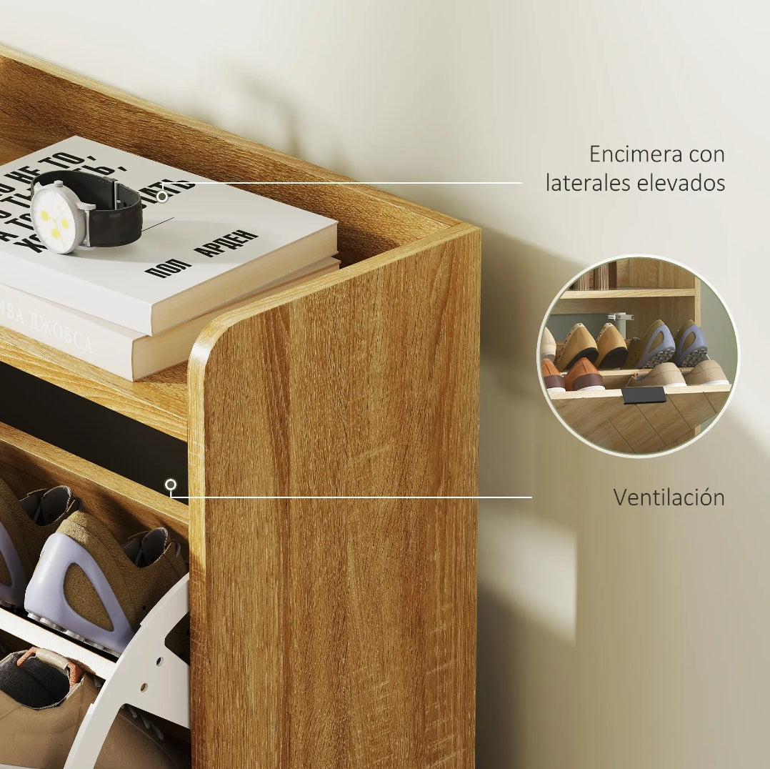 Zapatero Estrecho 16 Pares Efecto Roble 110 cm | MooM Decó