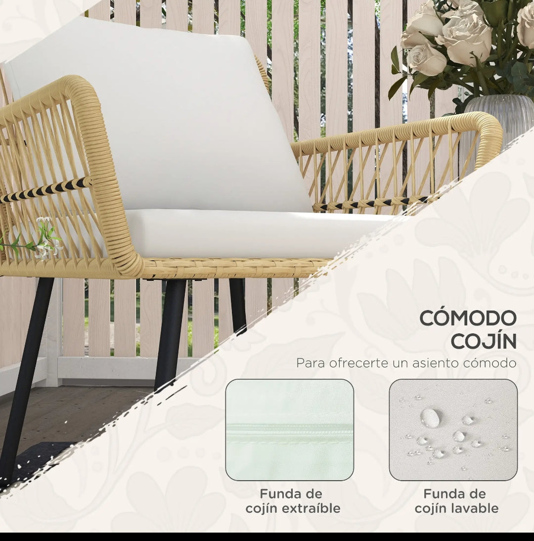 Conjunto Terraza Ratán Natural 2 Sillones y Mesa | MooM Decó