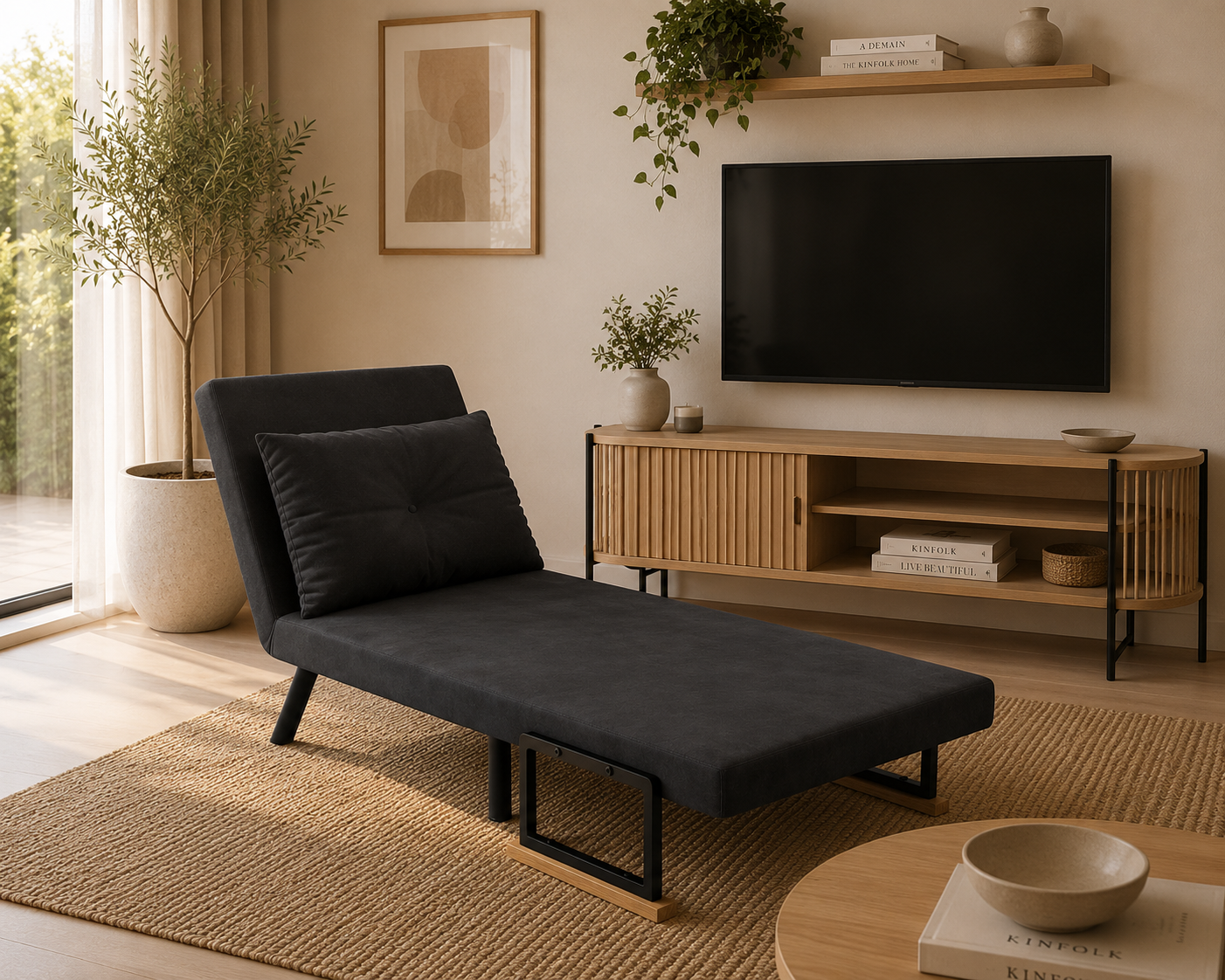 Sofá Cama Convertible 4 en 1 de Terciopelo con Respaldo Reclinable y Cojín
