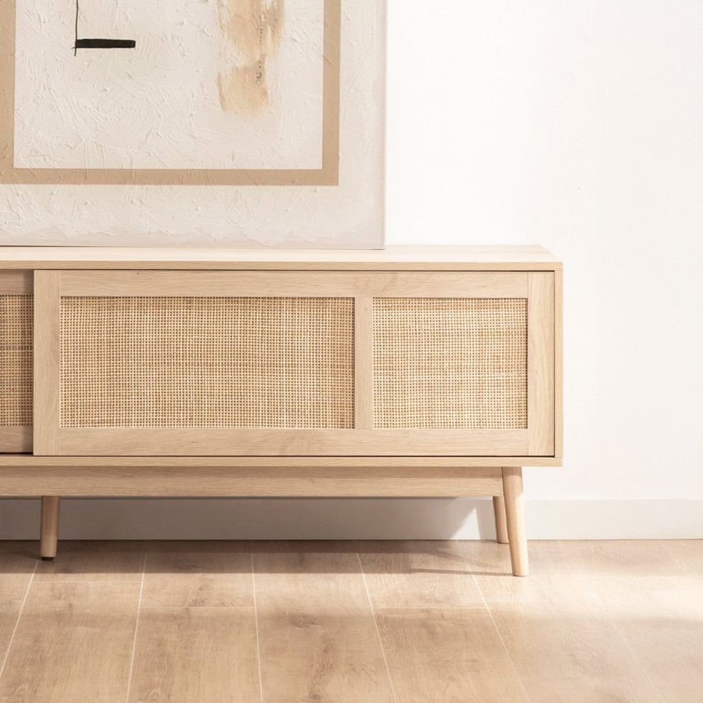Mueble TV 180 cm de Madera y Ratán Natural | MooM Decó