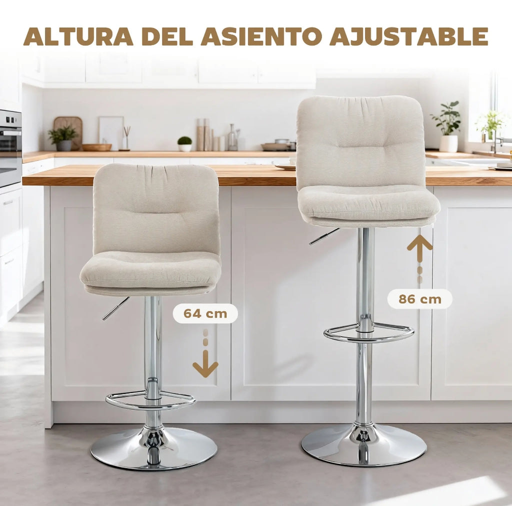 Juego de 2 Taburetes Altos Giratorios Regulables Beige | MooM Decó