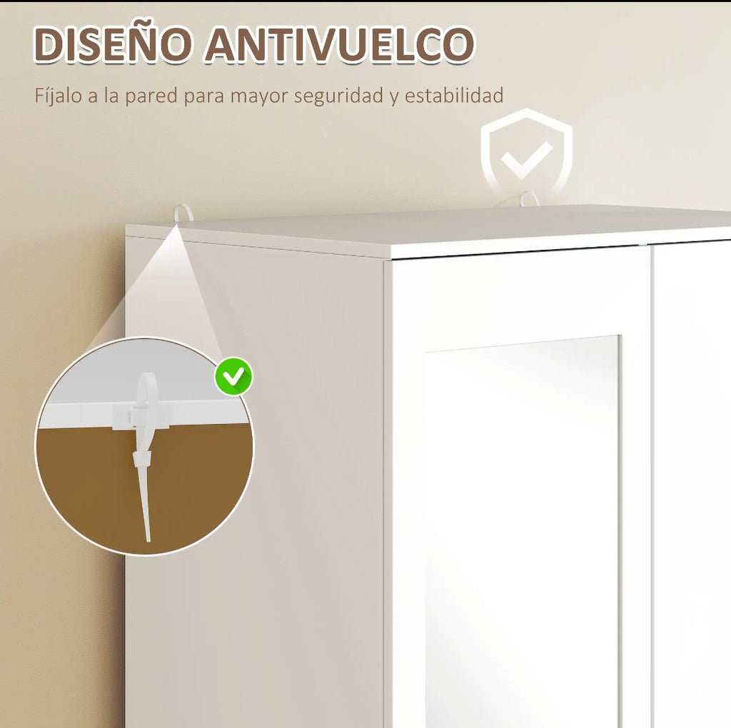 Armario Dormitorio con Espejo, 3 Cajones y Barra para Colgar | MooM Decó