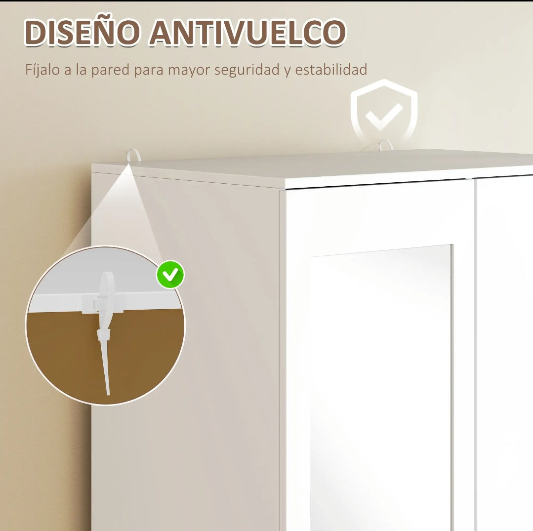 Armario Dormitorio con Espejo, 3 Cajones y Barra para Colgar | MooM Decó