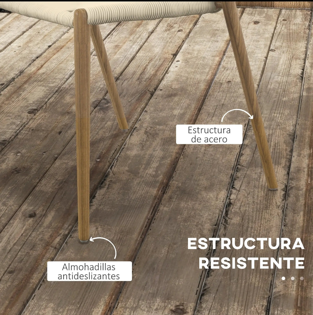 Pack 4 Sillas de Comedor Mid-Century Roble y Crema | MooM Decó