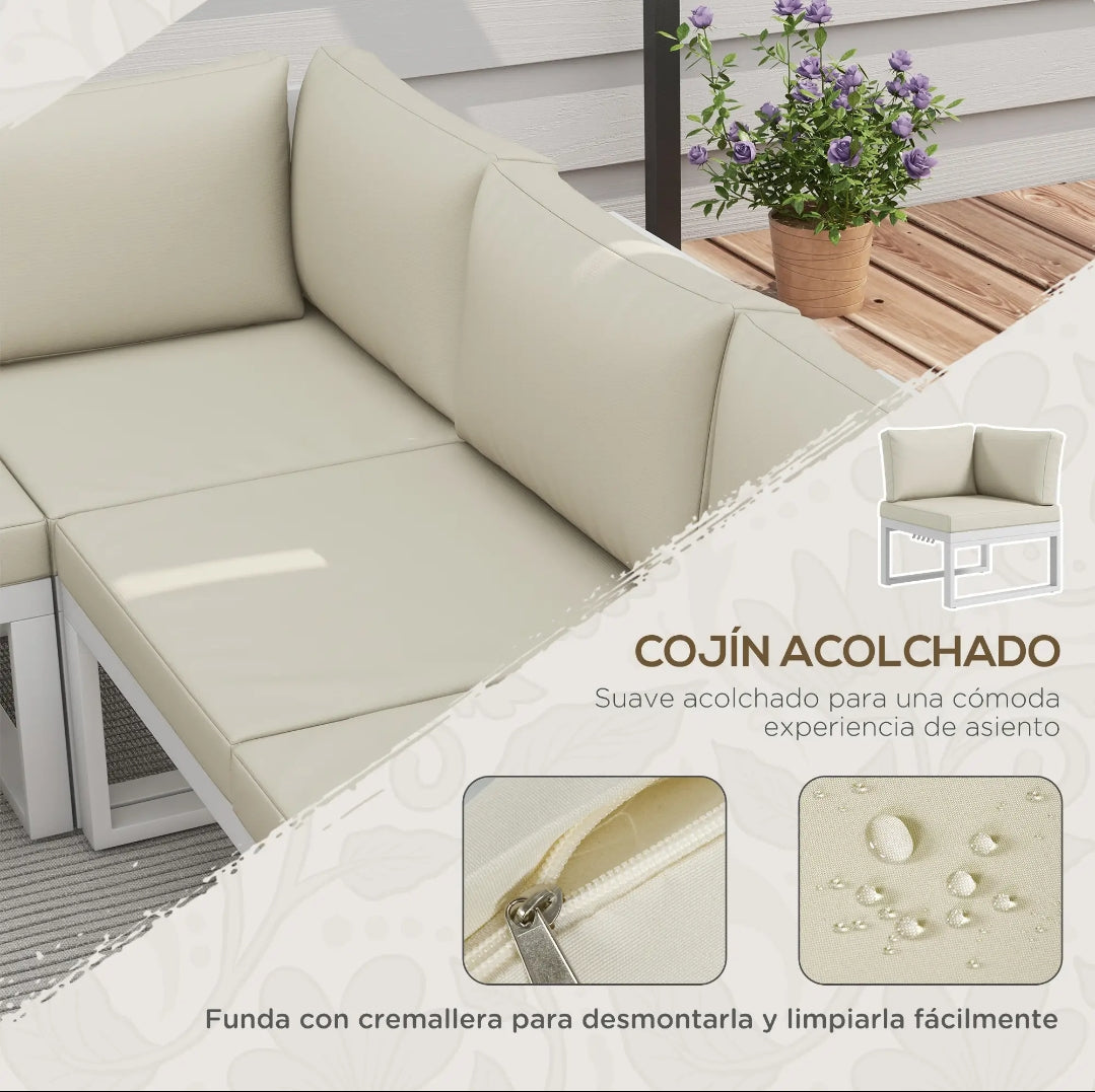Sofa rinconera exterior Modular 4 Piezas con Sofá Reclinable y Mesa | MooM Decó