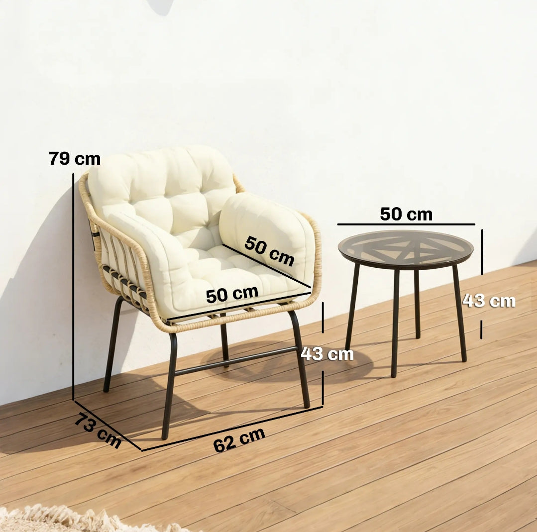 Conjunto de Jardín Ratán PE 3 Piezas con Mesa y 2 Sillones | MooM Decó