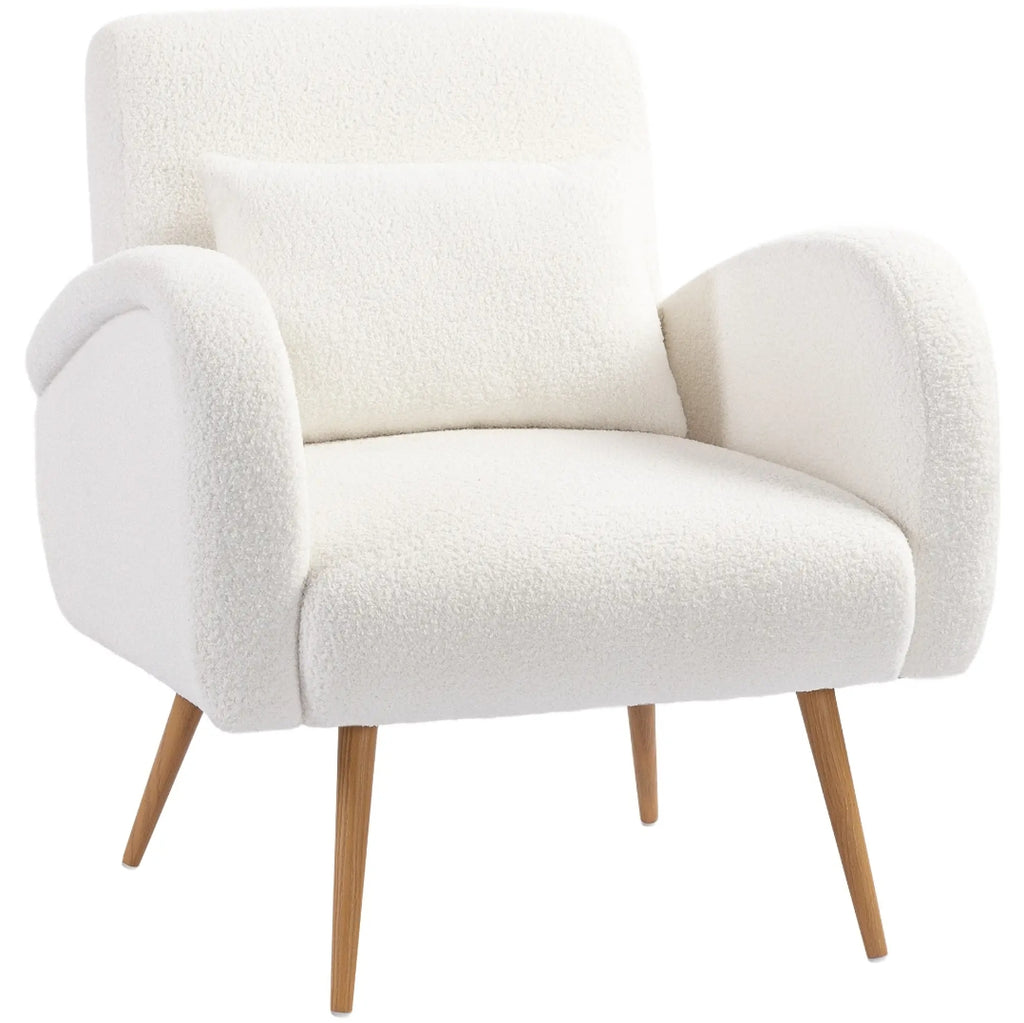 Sillón Beige Teddy con Cojín Lumbar y Patas Efecto Madera | MooM Decó