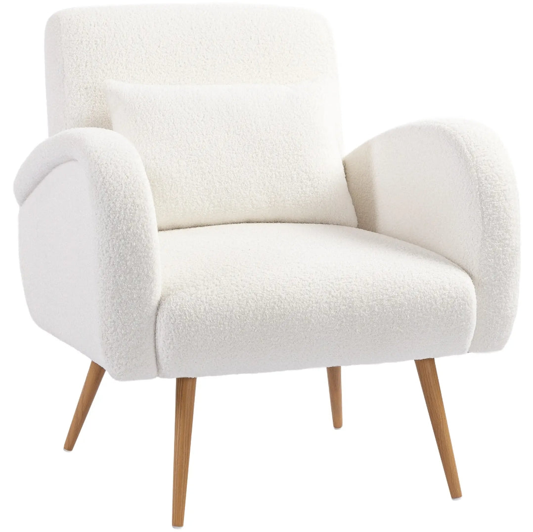 Sillón Beige Teddy con Cojín Lumbar y Patas Efecto Madera | MooM Decó