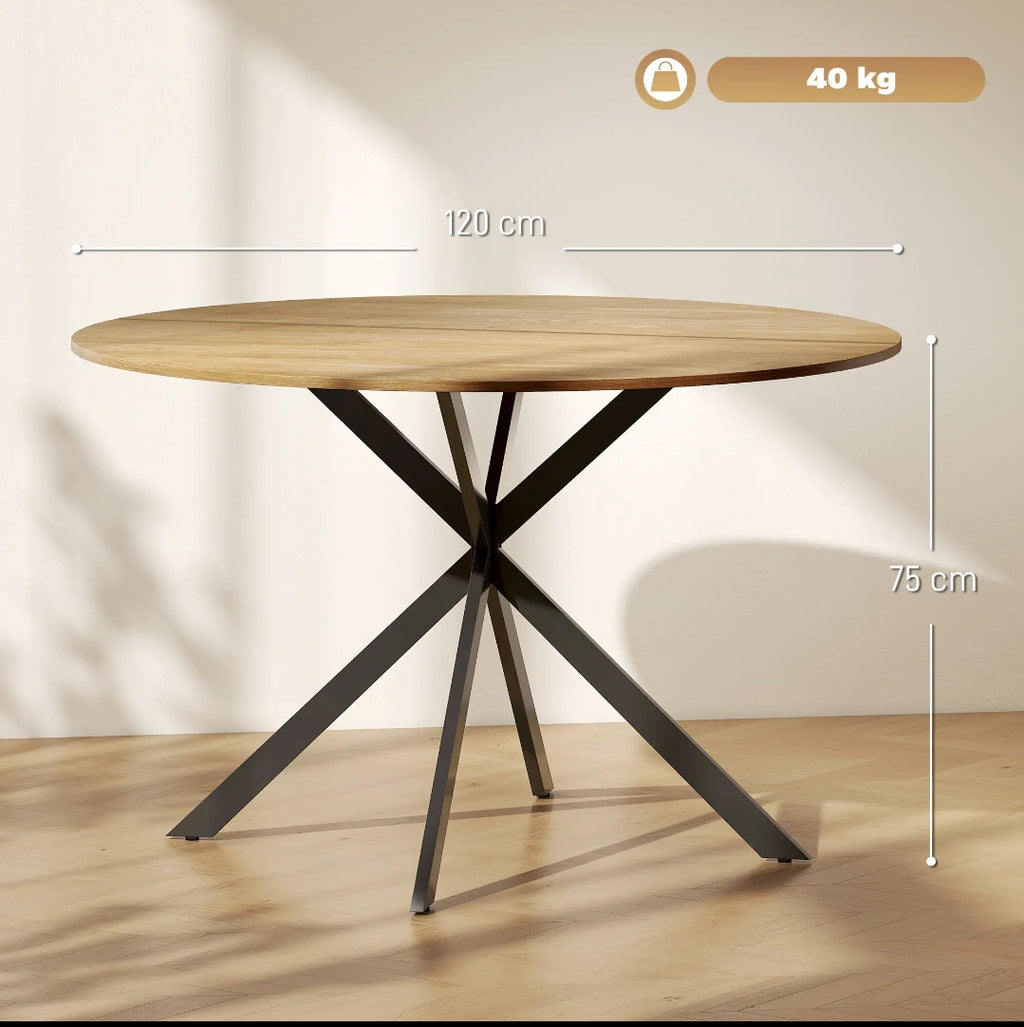 Mesa de Comedor Redonda Ø120 cm Industrial Efecto Madera | MooM Decó