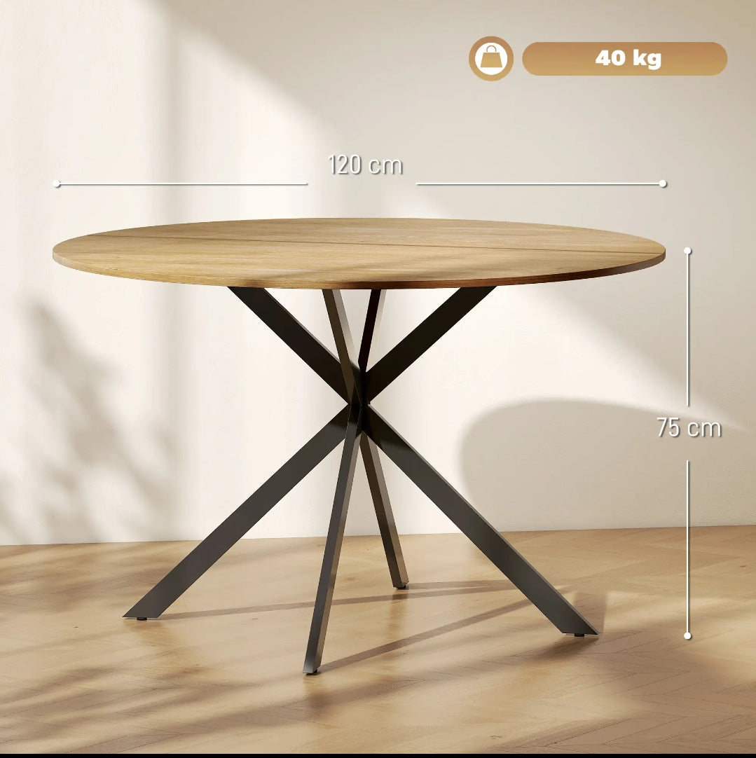 Mesa de Comedor Redonda Ø120 cm Industrial Efecto Madera | MooM Decó