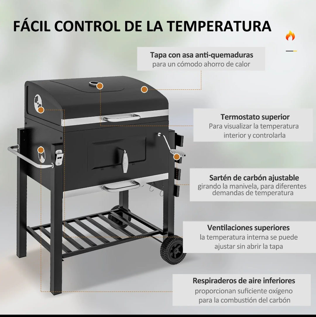 Barbacoa de Carbón con Tapa, Termómetro y Ruedas | MooM Decó