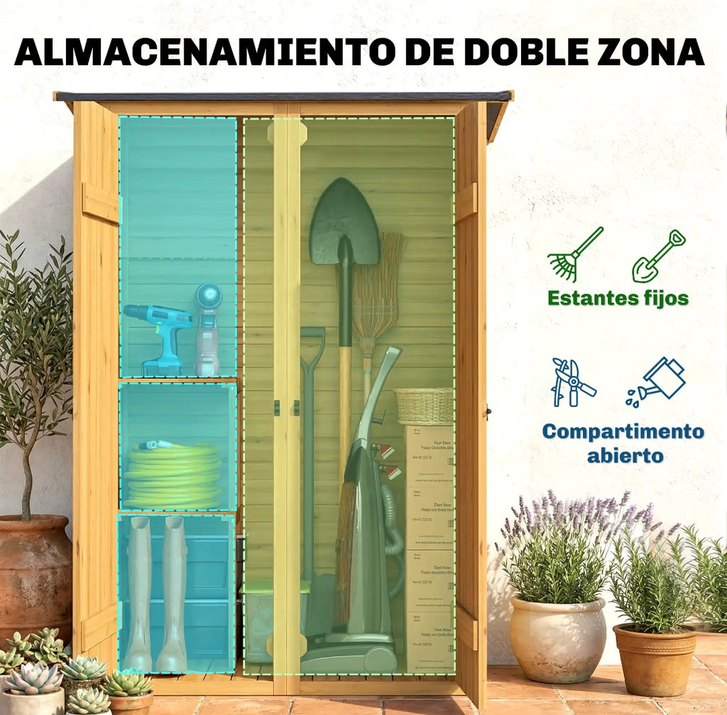 Armario Exterior de Madera para Jardín con Estantes 156 cm | MooM Decó