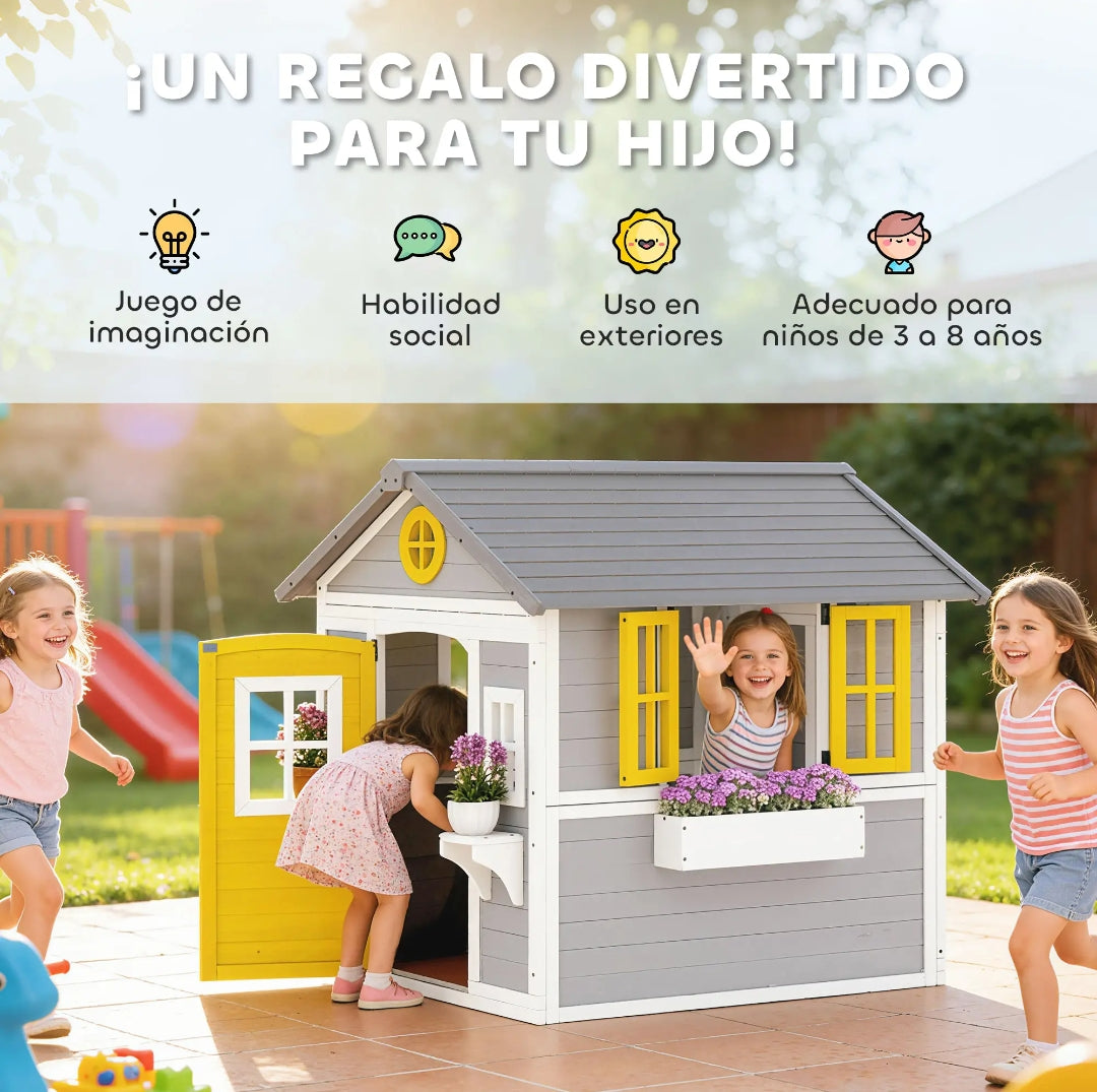 Casita Infantil de Madera para Jardín con Puerta y Ventanas | 112x126x135 cm | MooM Decó