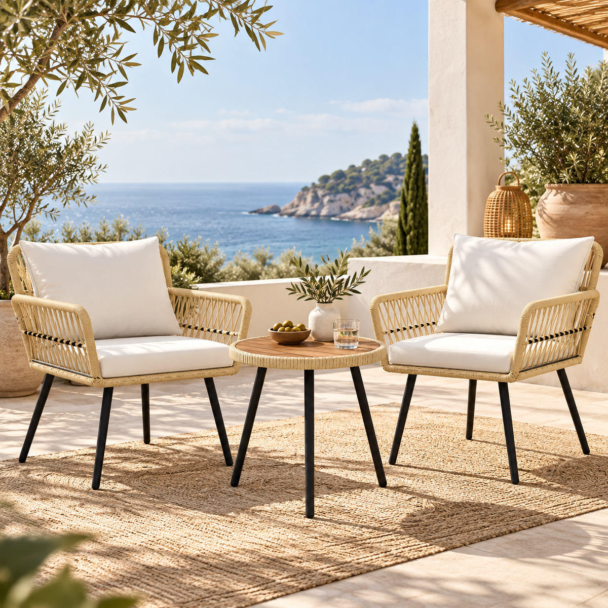 Conjunto Terraza Ratán Natural 2 Sillones y Mesa | MooM Decó