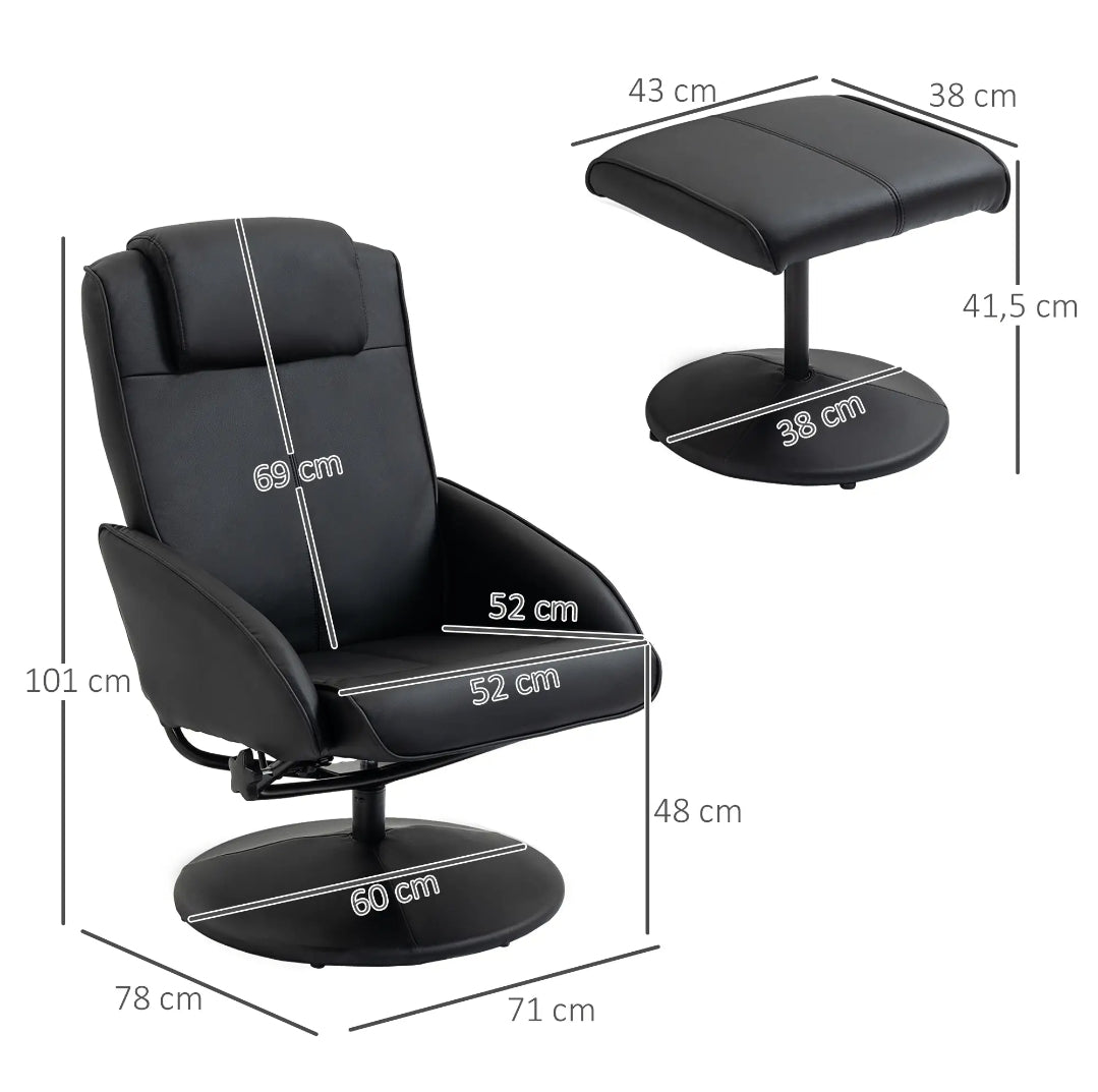Sillón Relax Reclinable Giratorio 360° con Reposapiés Negro | MooM Decó