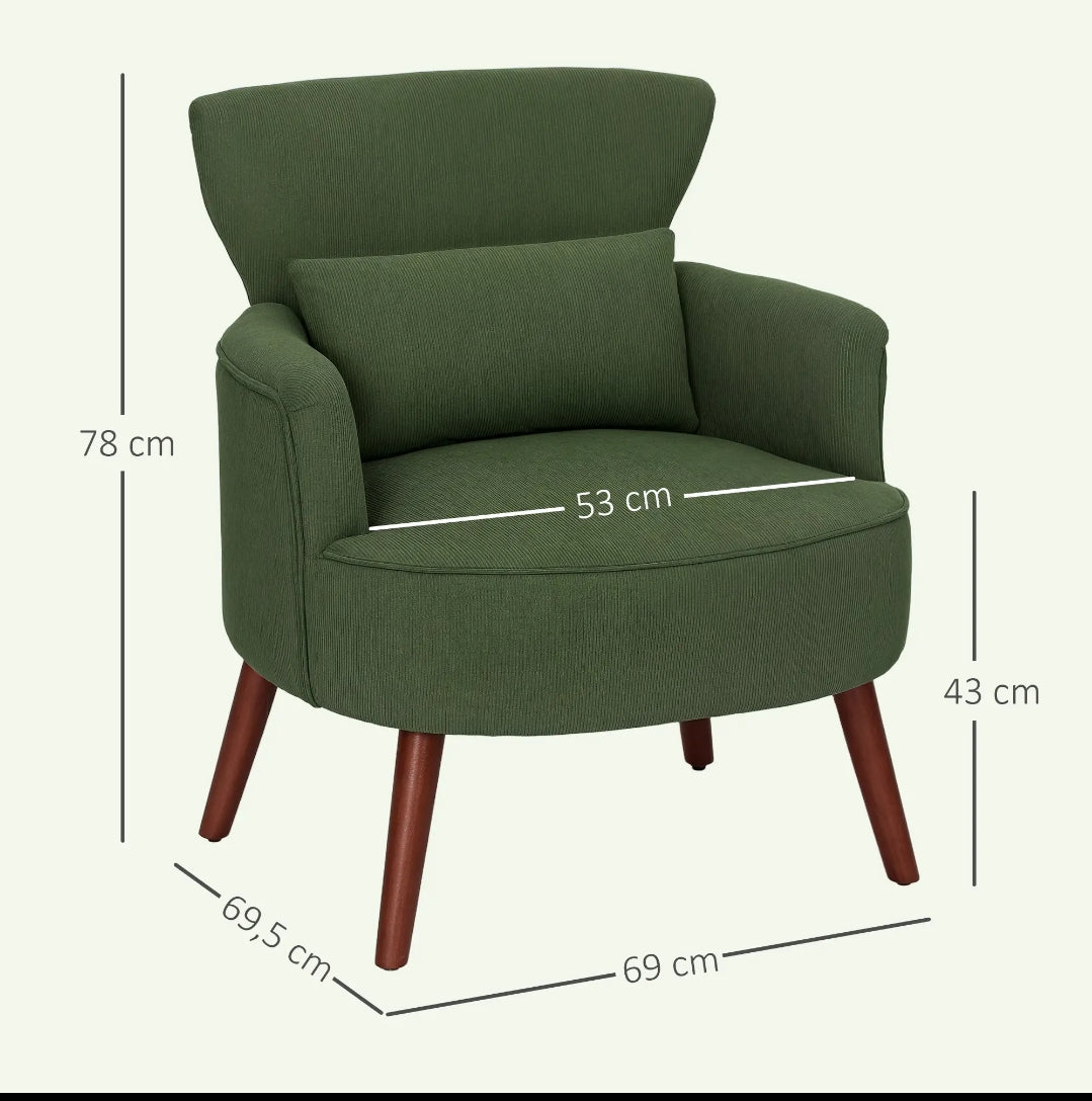 Sillón Verde de Pana con Cojín Lumbar y Patas de Madera | MooM Decó
