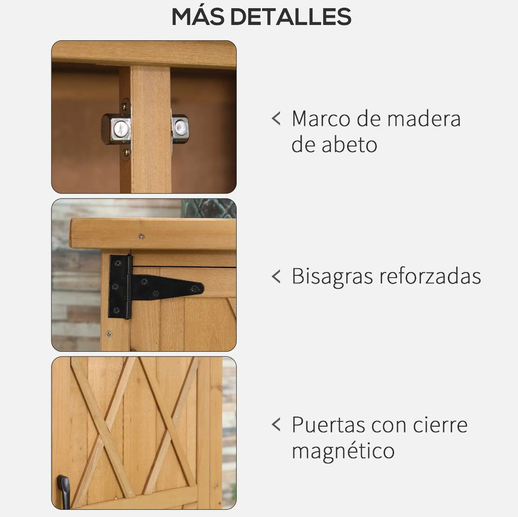 Armario de Exterior de Madera con 4 Estantes y Techo Galvanizado para Jardín y Terraza 75x40x90 cm