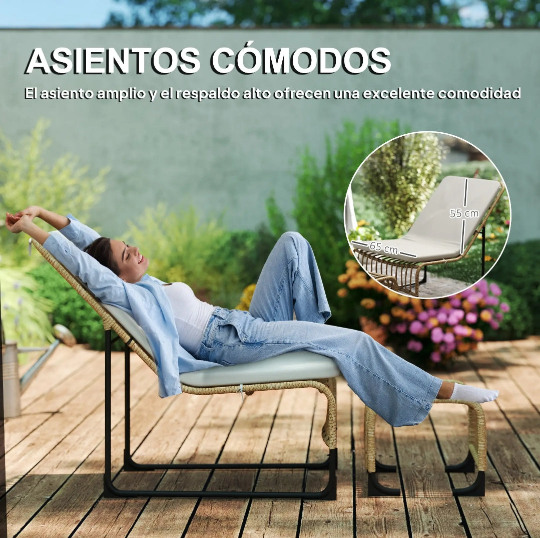 Sillón de Jardín con Reposapiés y Cojín de Ratán Sintético para Terraza y Exterior