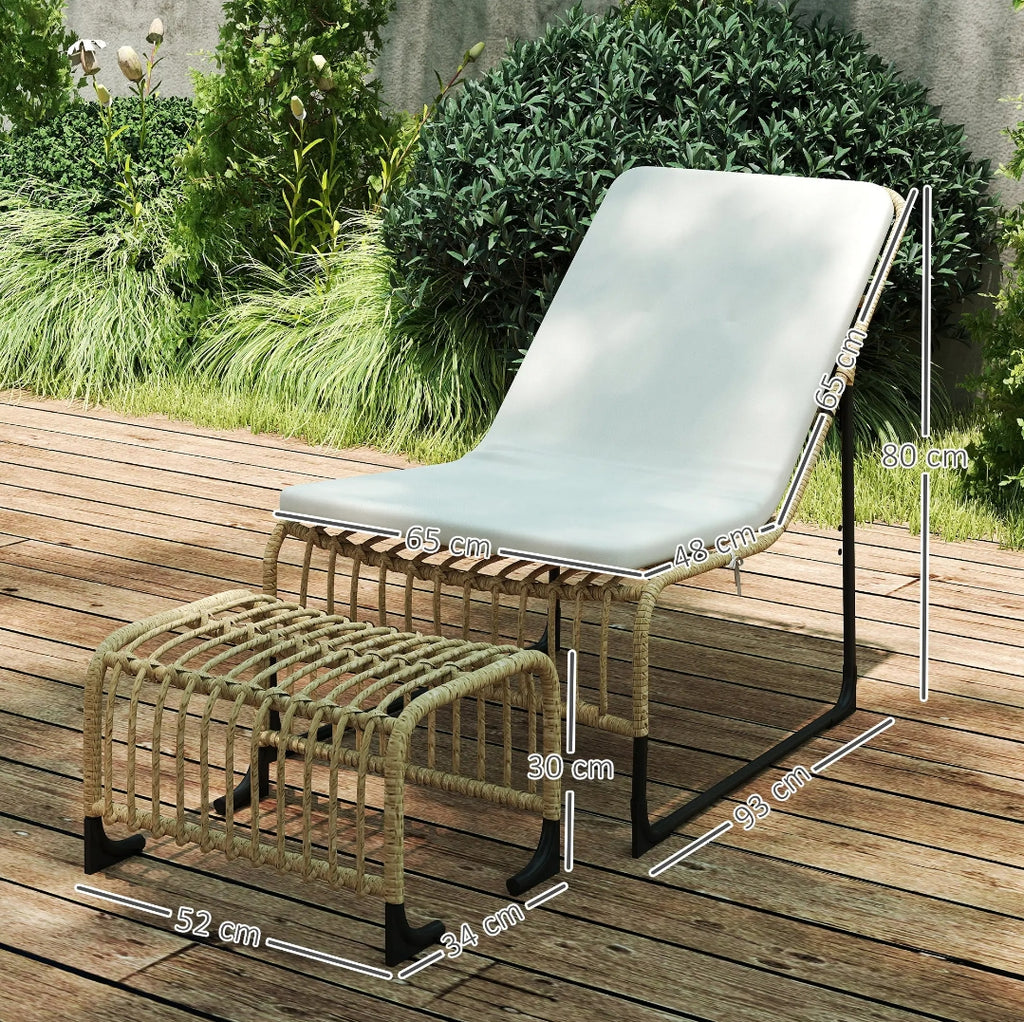 Sillón de Jardín con Reposapiés y Cojín de Ratán Sintético para Terraza y Exterior