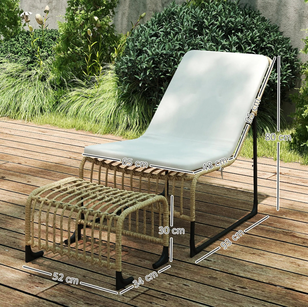 Sillón de Jardín con Reposapiés y Cojín de Ratán Sintético para Terraza y Exterior