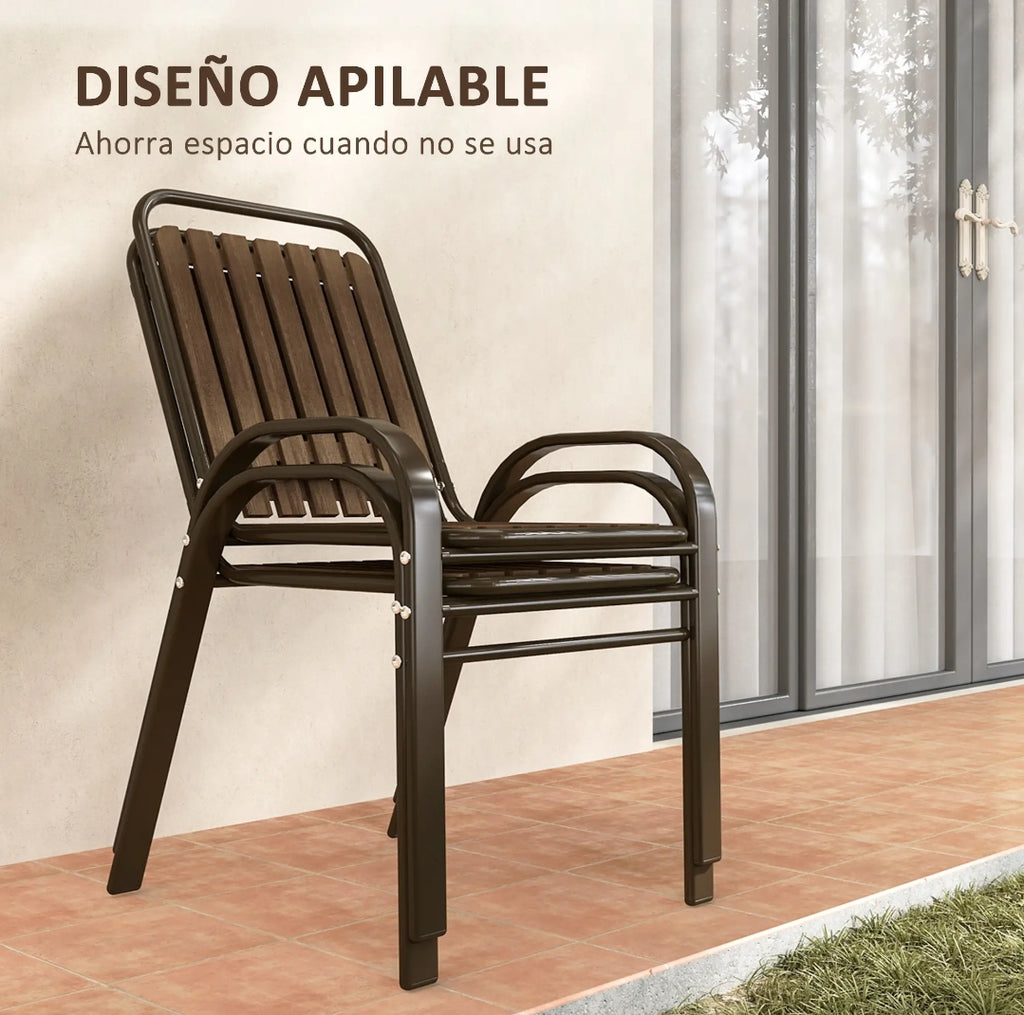 Conjunto de Jardín Bistro 3 Piezas con 2 Sillas Apilables y Mesa Redonda de Cristal Templado