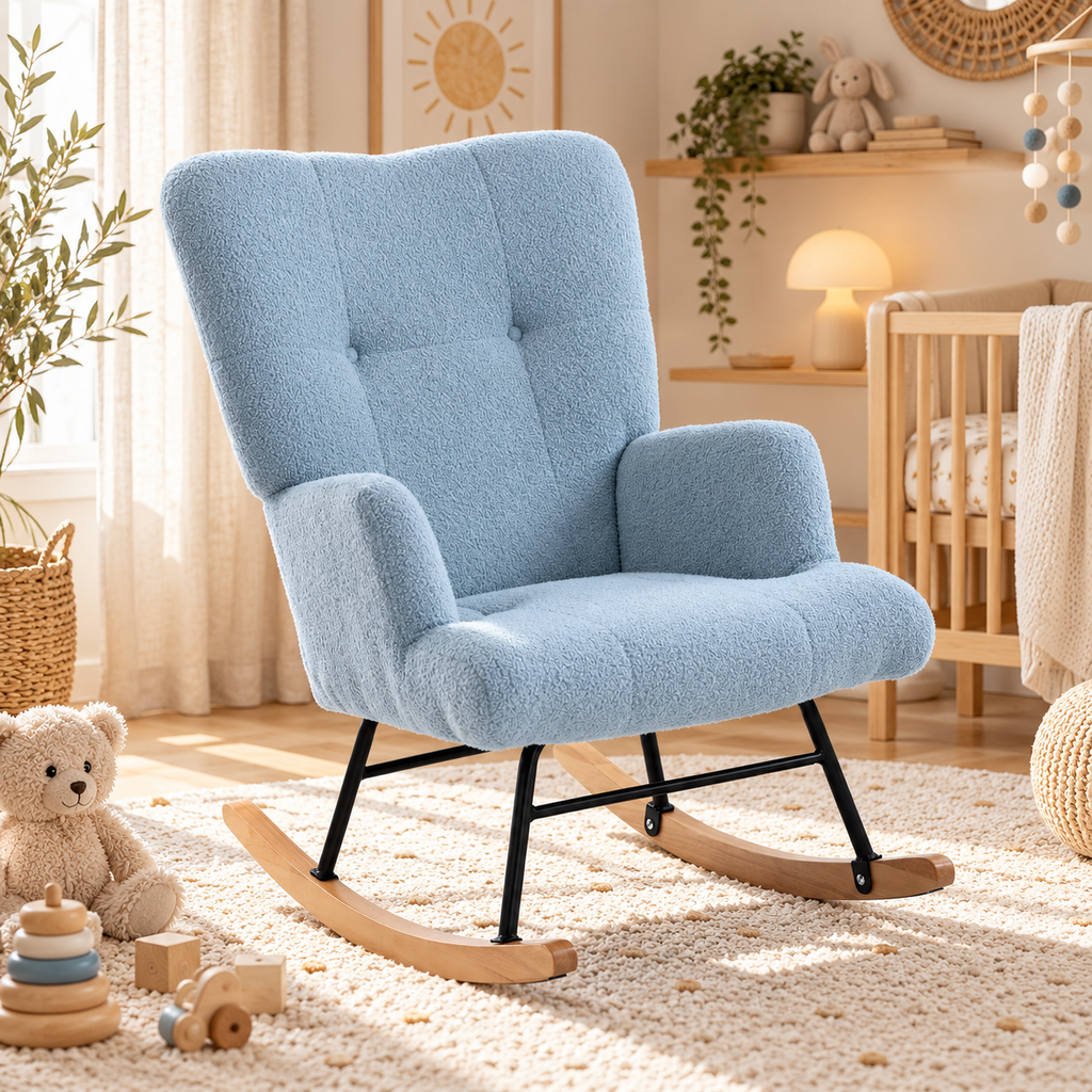 Sillón Mecedora Teddy Azul Claro Acolchado | MooM Decó