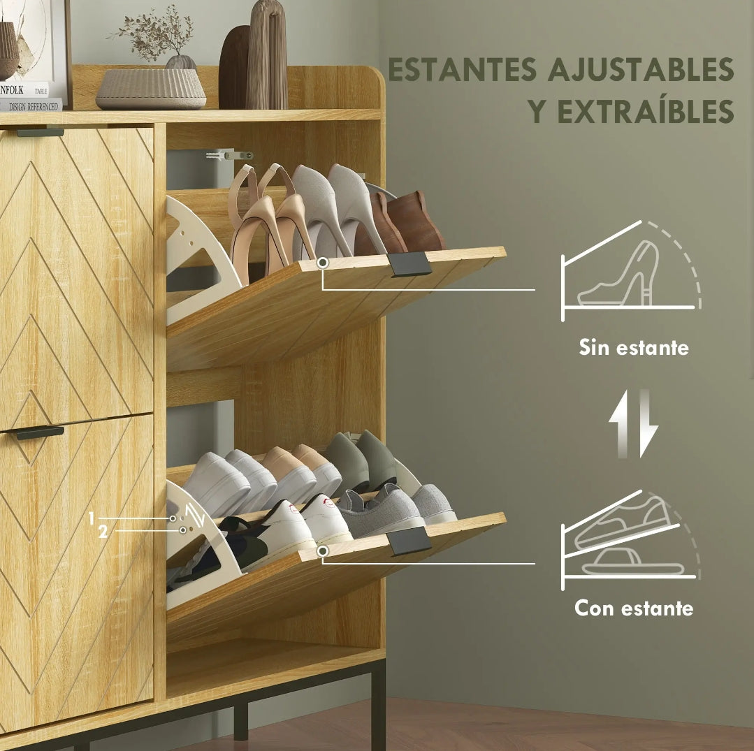Zapatero Estrecho 16 Pares Efecto Roble 110 cm | MooM Decó