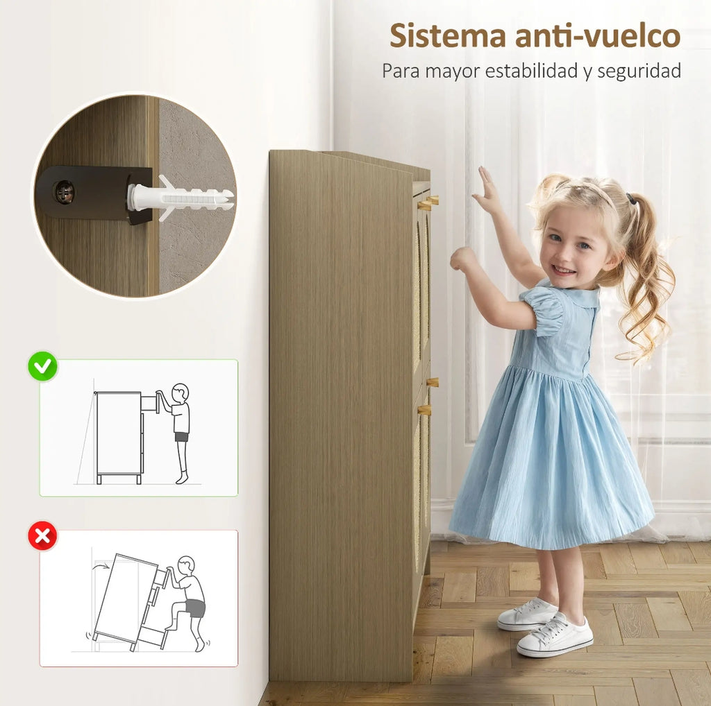 Zapatero Estrecho de Ratán para 16 Pares | Mueble Recibidor Nórdico 104,5 cm | MooM Decó