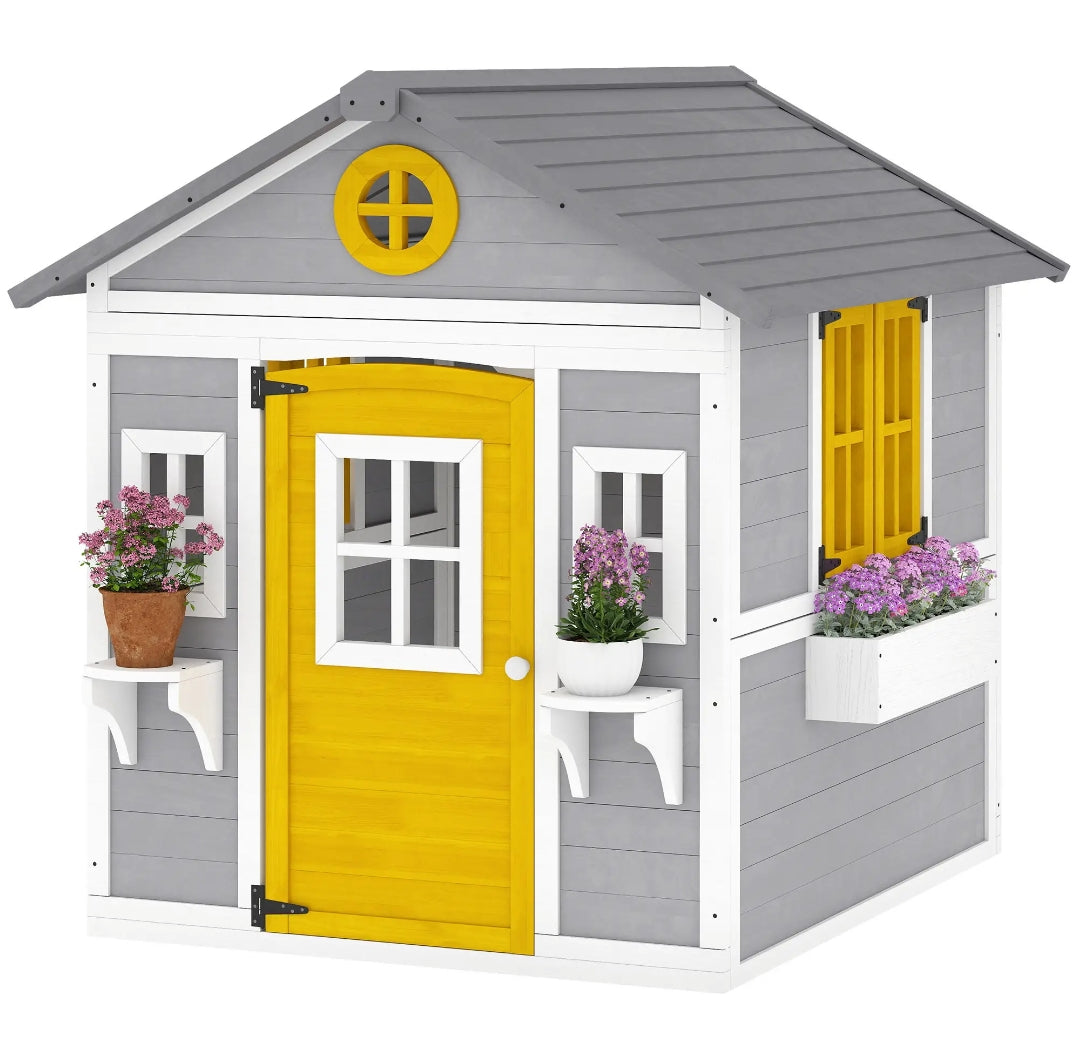 Casita Infantil de Madera para Jardín con Puerta y Ventanas | 112x126x135 cm | MooM Decó