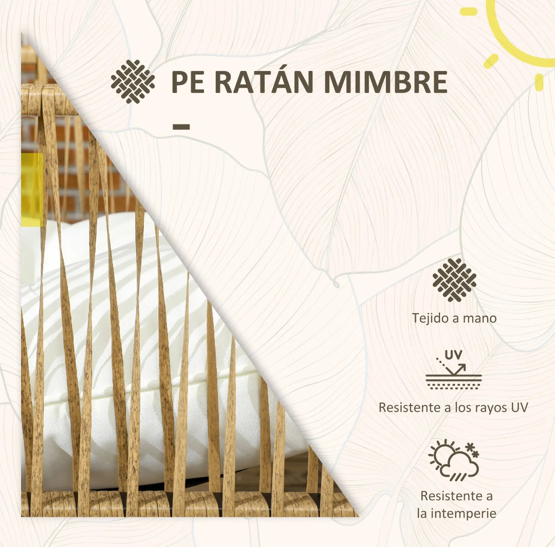 Conjunto de Jardín de Ratán Sintético 4 Piezas con Sofá, 2 Sillones, Mesa de Cristal y Cojines