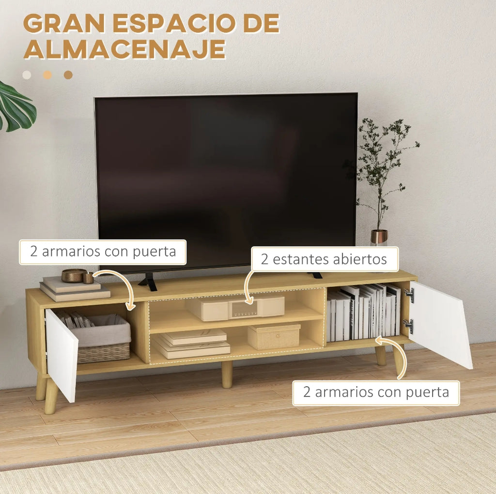 Mueble TV 150 cm Roble y Blanco para TV hasta 65" | MooM Decó