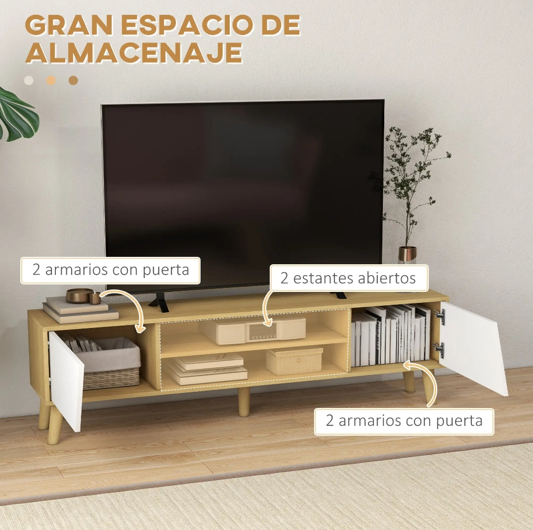 Mueble TV 150 cm Roble y Blanco para TV hasta 65" | MooM Decó