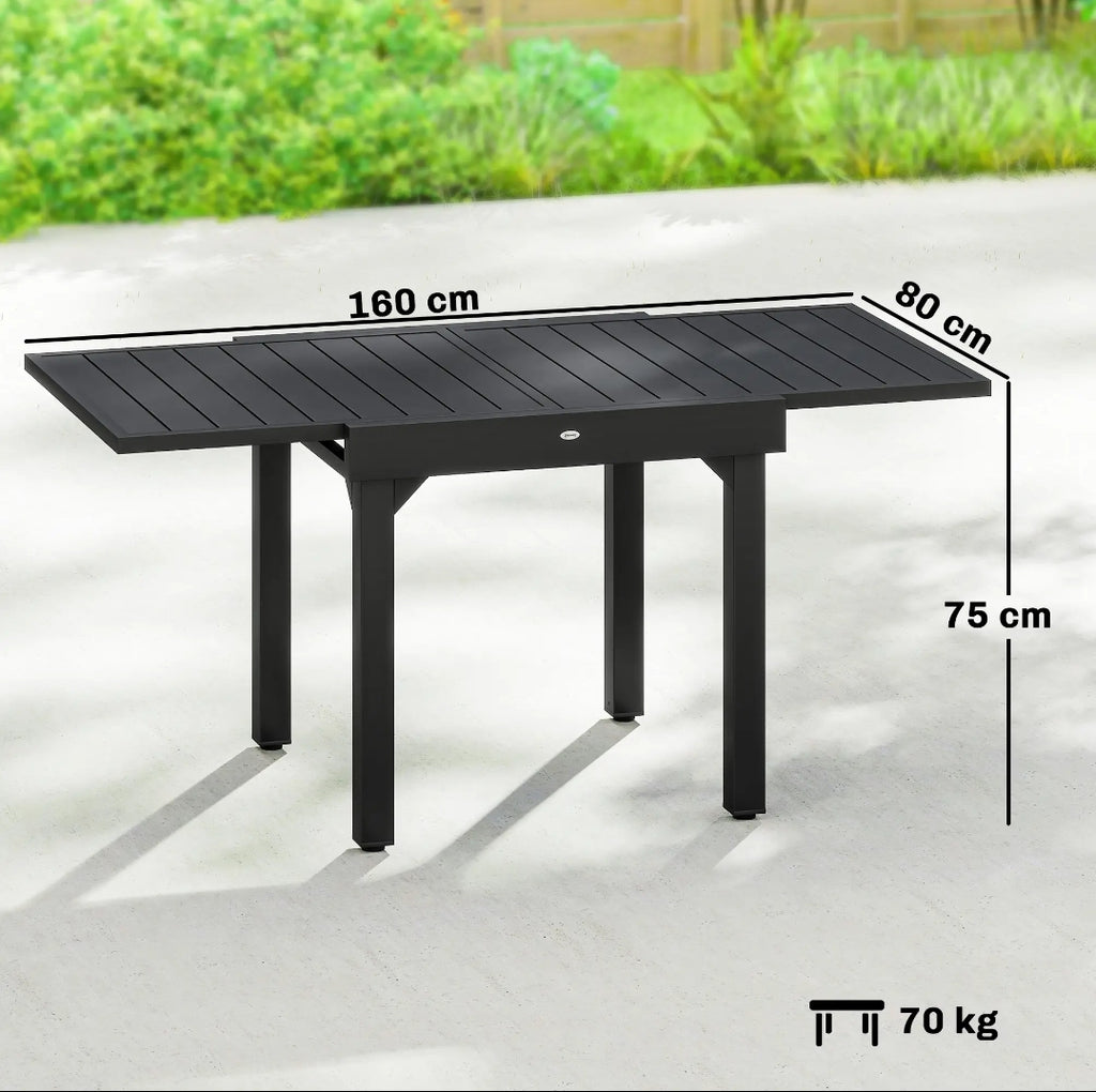 Mesa de Jardín Extensible de Aluminio para 4-6 Personas 80-160 cm Negra para Terraza y Exterior